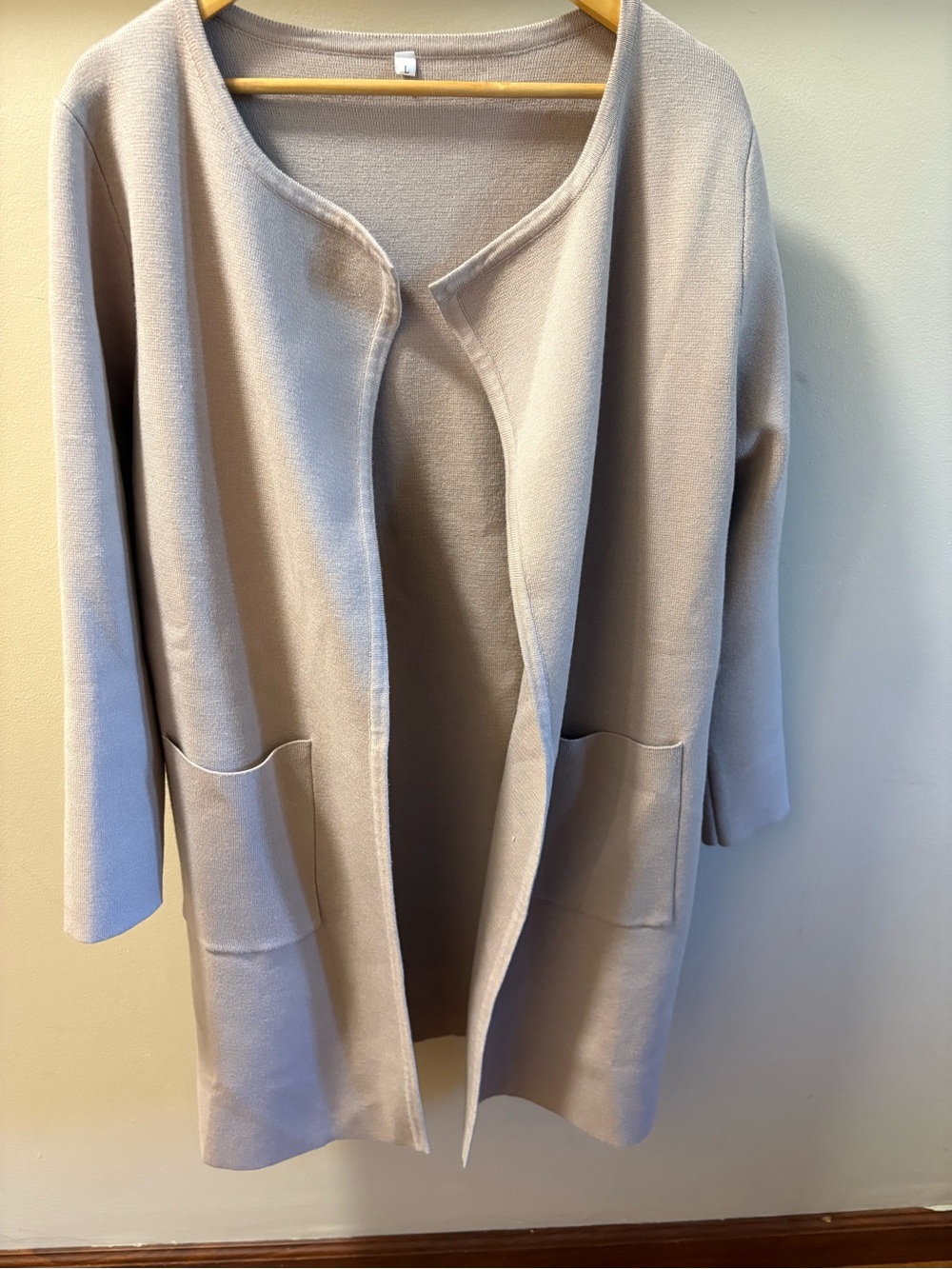 Light Beige Open Front Coatigan with Pockets